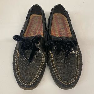 Sperry Black Sparkly Boat Shoe Sz 7.5